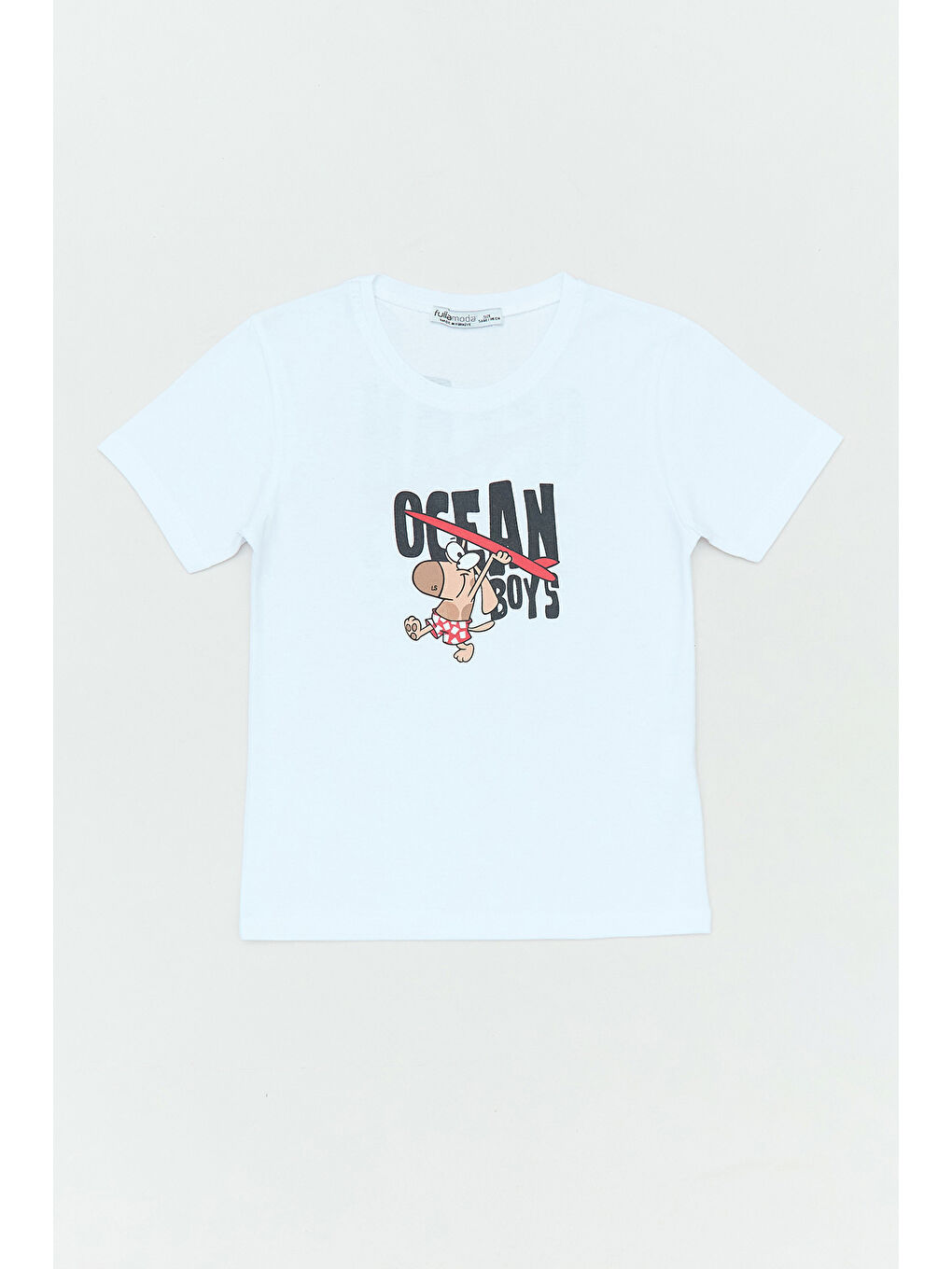 Beyaz %100 Pamuk Önü Ve Arkası Baskılı Erkek Çocuk Tişört