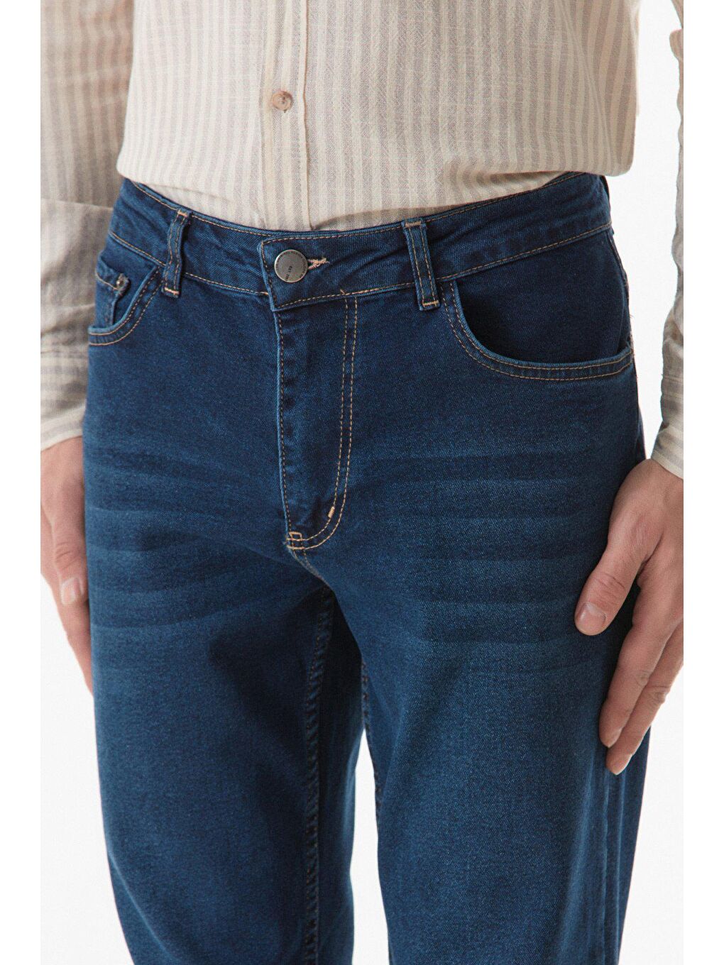 İndigo Fermuarlı Jean Pantolon-2