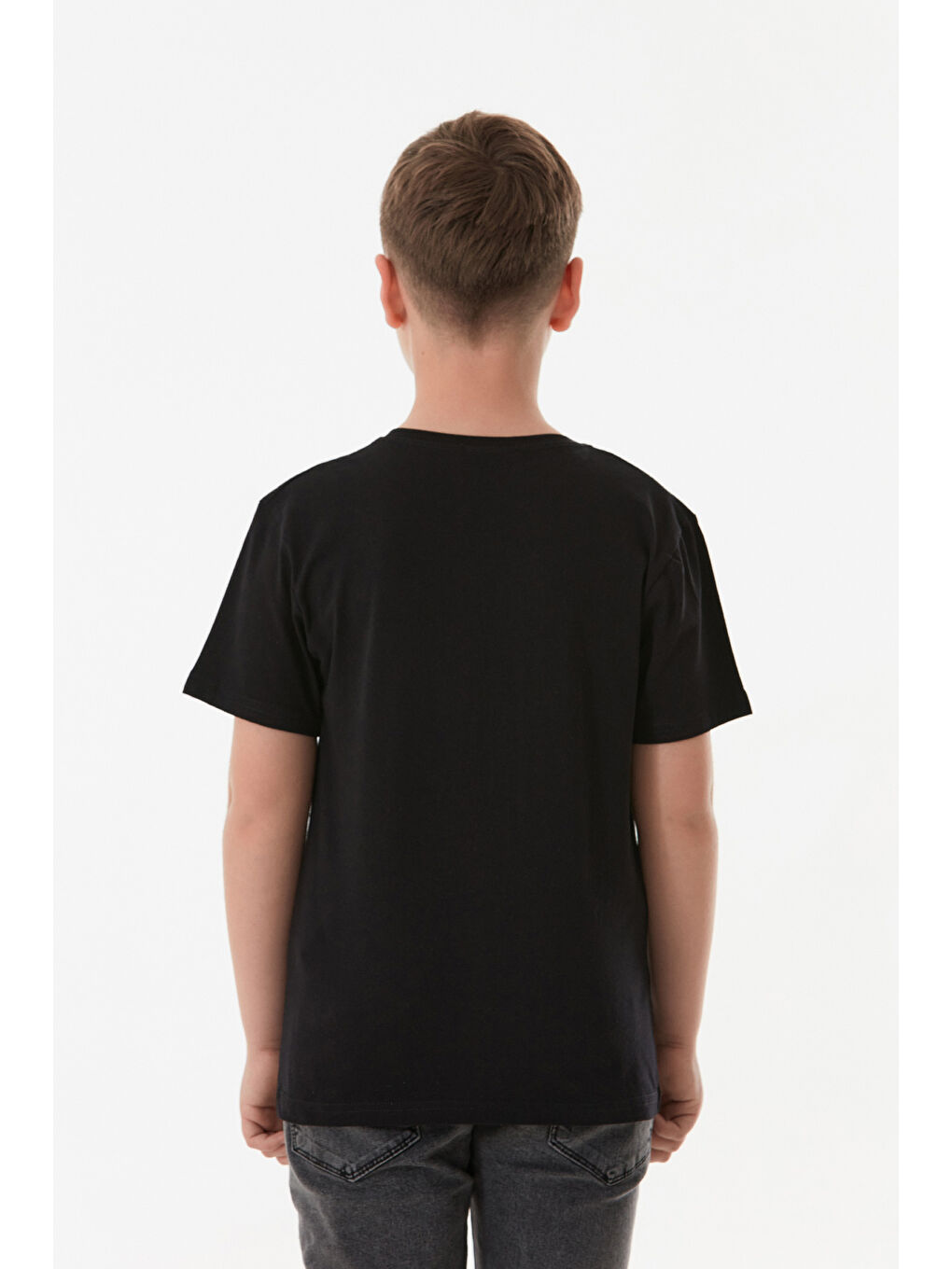 Siyah Slogan Baskılı Bisiklet Yaka Erkek Çocuk Tişört-3