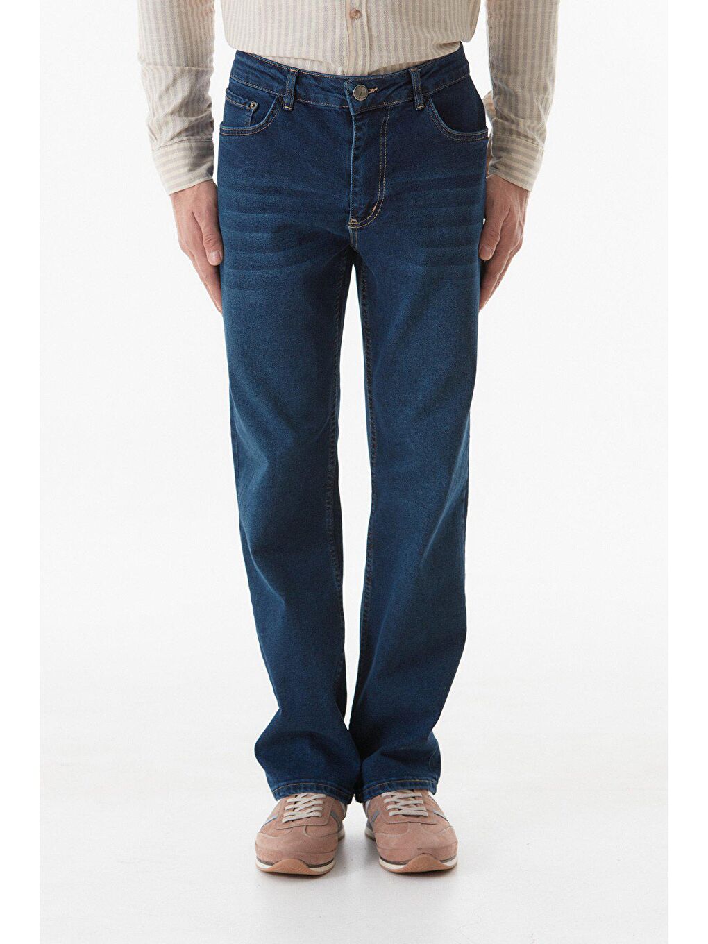 İndigo Fermuarlı Jean Pantolon-3