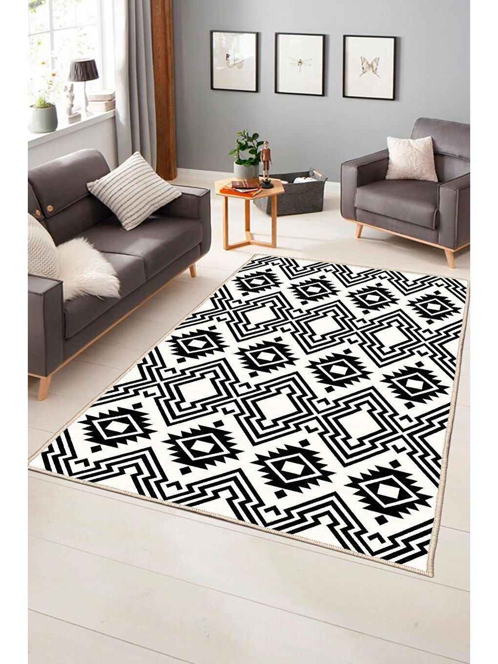 Siyah Dekoratif Özel Tasarım Modern Halısı 60x100 cm