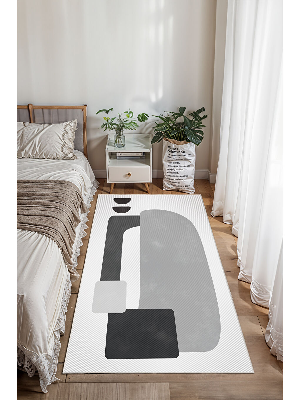 Gri Dekoratif Salon Halısı, Makinada Yıkanabilir, Kaymaz Taban, İnce & Modern Tasarım-2