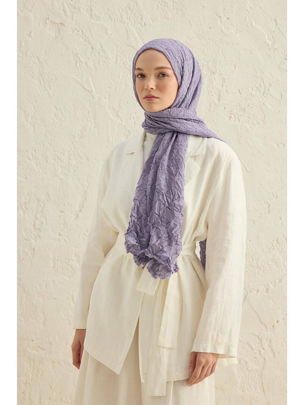 Lila Vual Kraş Şal Lavanta-1