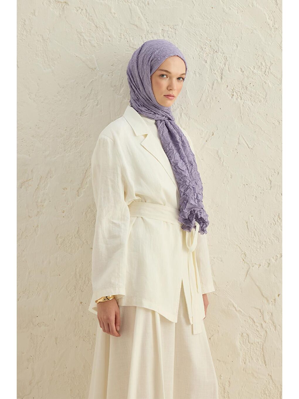 Lila Vual Kraş Şal Lavanta-4