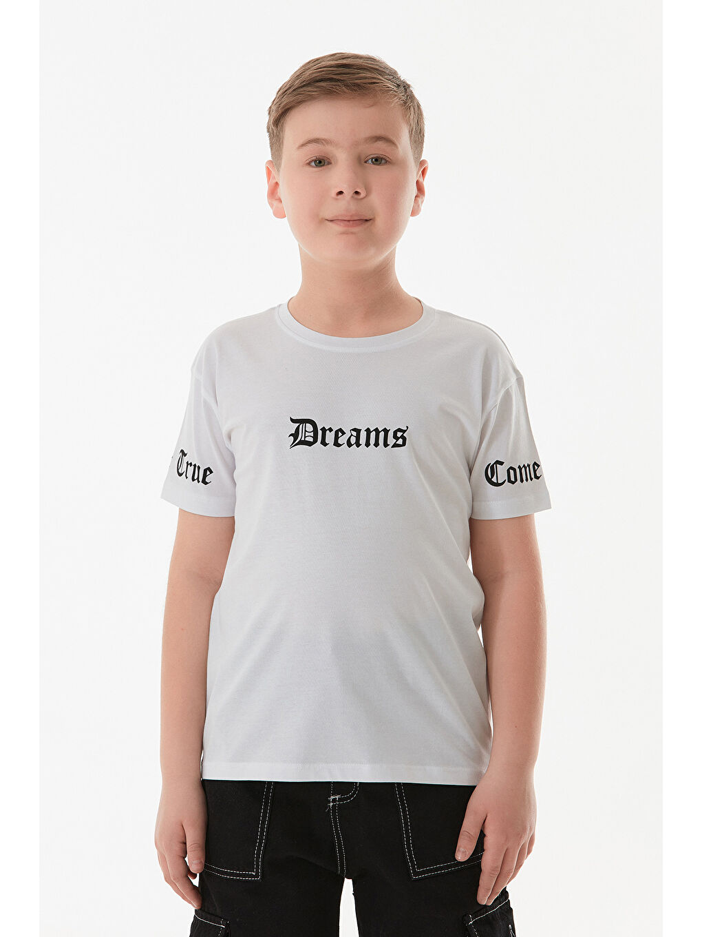 Beyaz %100 Pamuk Dreams Baskılı Erkek Çocuk Tişört