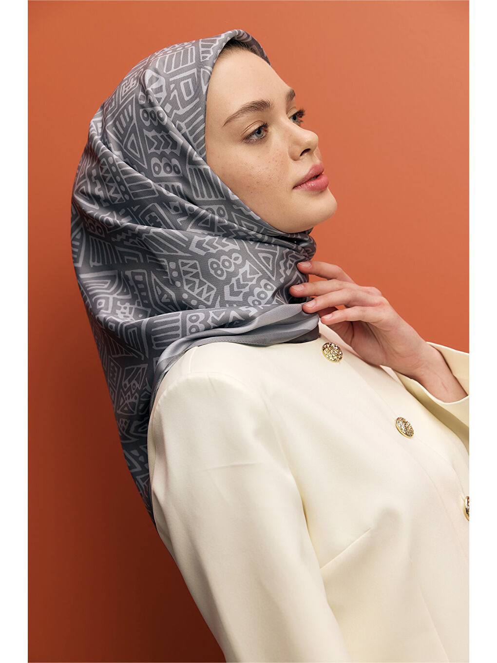 Twill İpek Eşarp Tina Gri-3