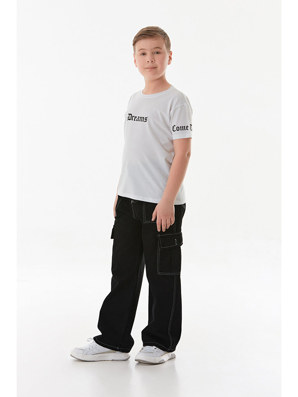 Beyaz %100 Pamuk Dreams Baskılı Erkek Çocuk Tişört-1