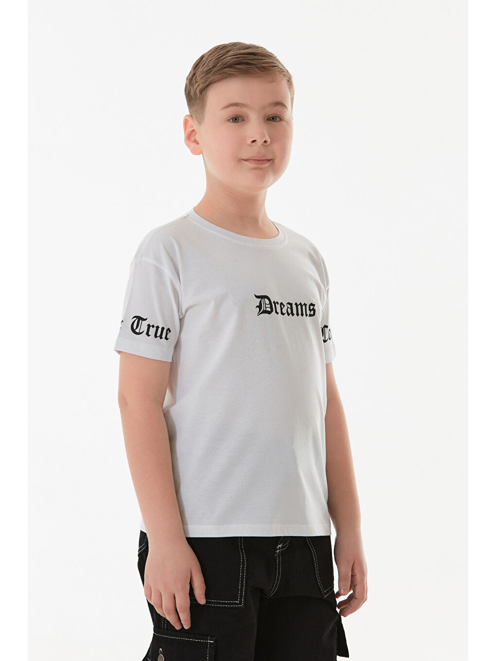 Beyaz %100 Pamuk Dreams Baskılı Erkek Çocuk Tişört-2