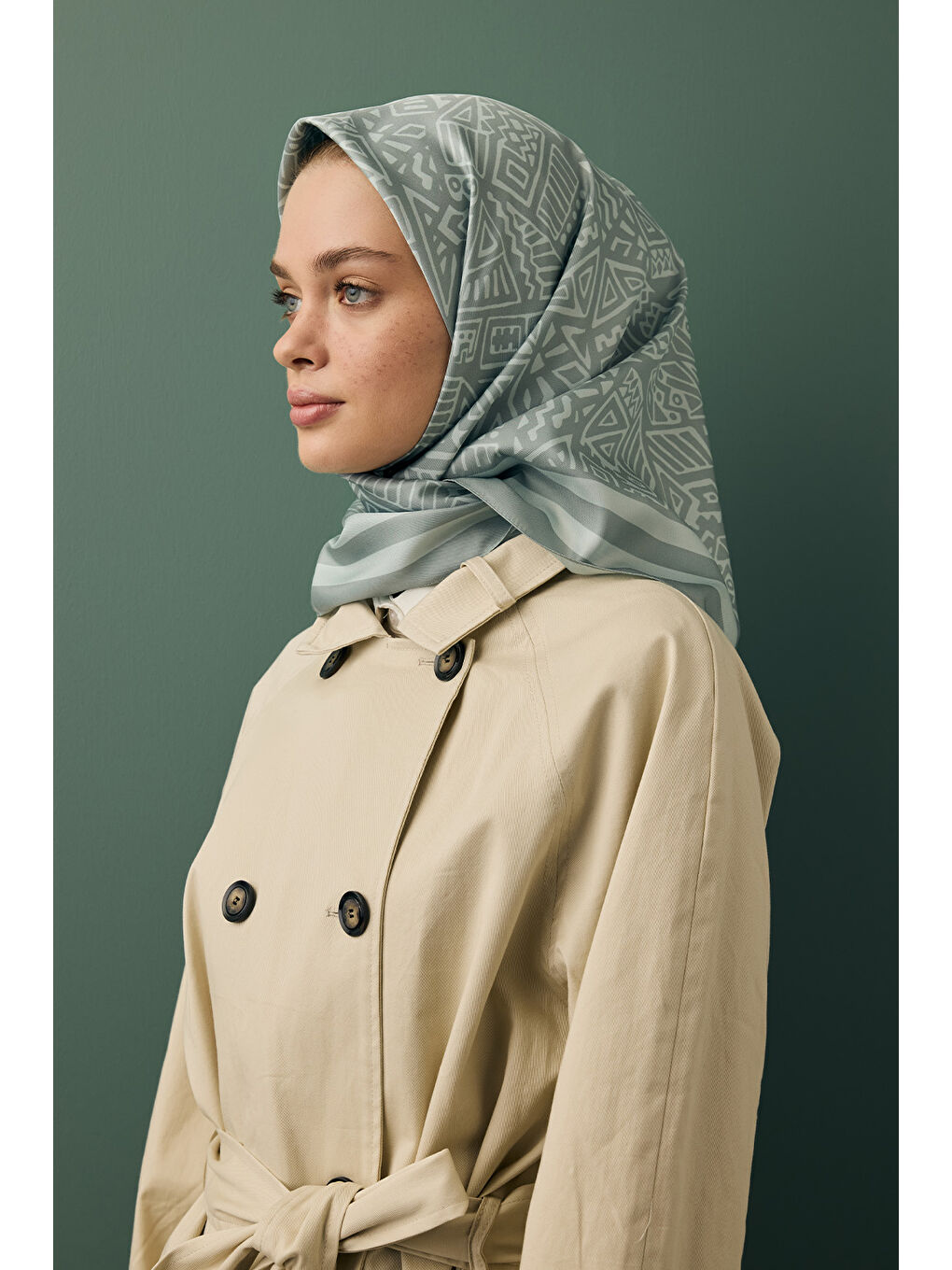 Turkuaz Twill İpek Eşarp Tina Su Yeşili-3