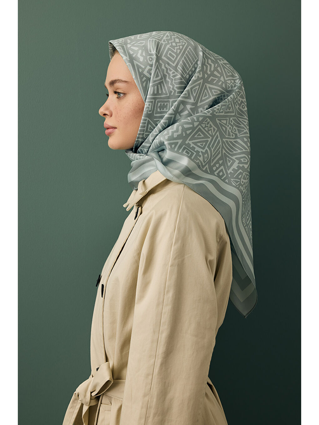 Turkuaz Twill İpek Eşarp Tina Su Yeşili-4