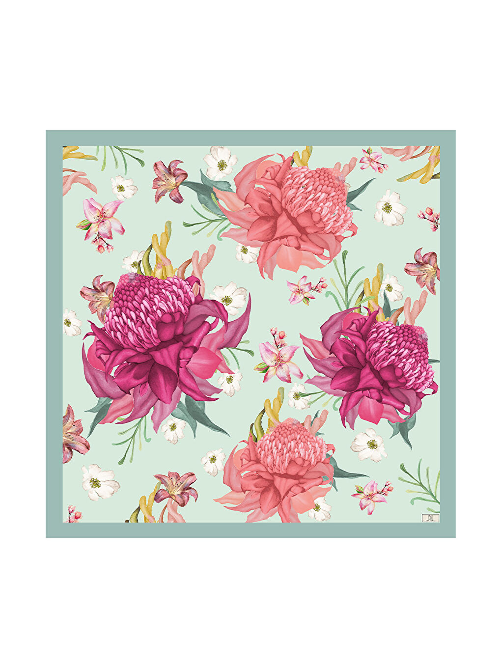 Turkuaz Twill İpek Eşarp Floral Mix