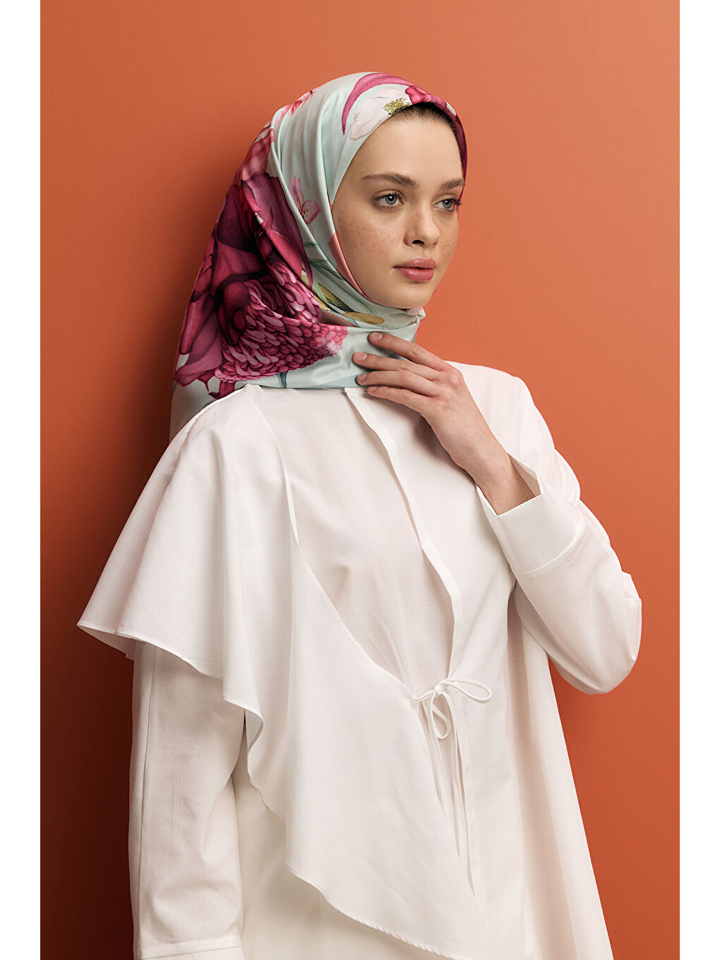 Turkuaz Twill İpek Eşarp Floral Mix-1