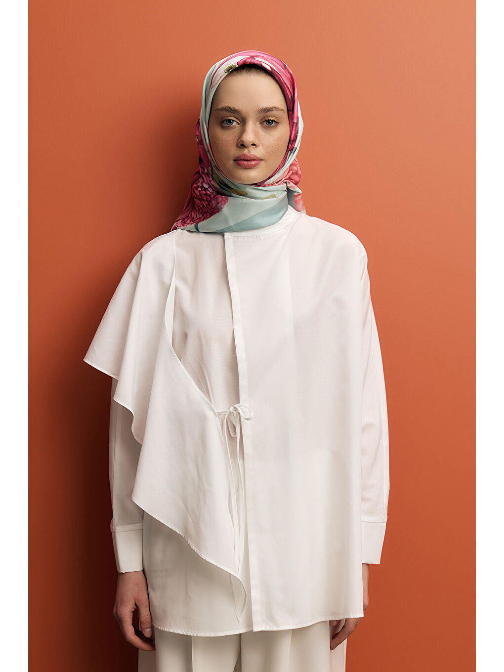 Turkuaz Twill İpek Eşarp Floral Mix-3