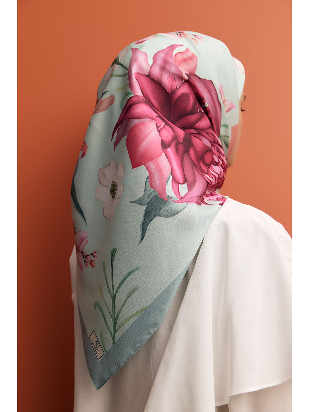 Turkuaz Twill İpek Eşarp Floral Mix-4