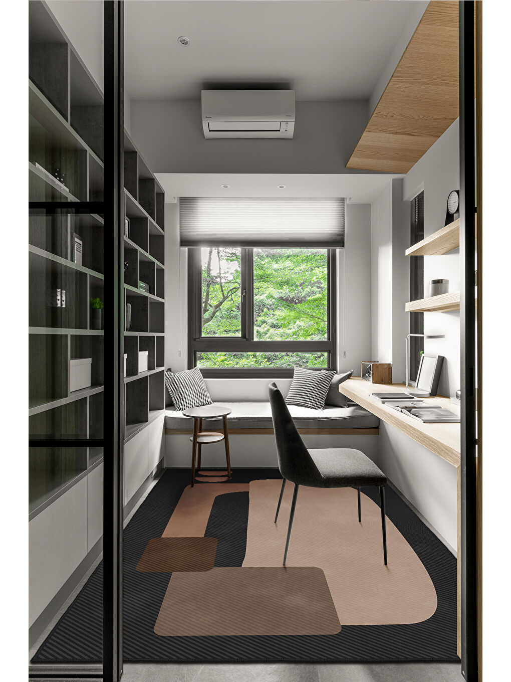 Siyah Dekoratif Salon Halısı, Makinada Yıkanabilir, Kaymaz Taban, İnce & Modern Tasarım-2