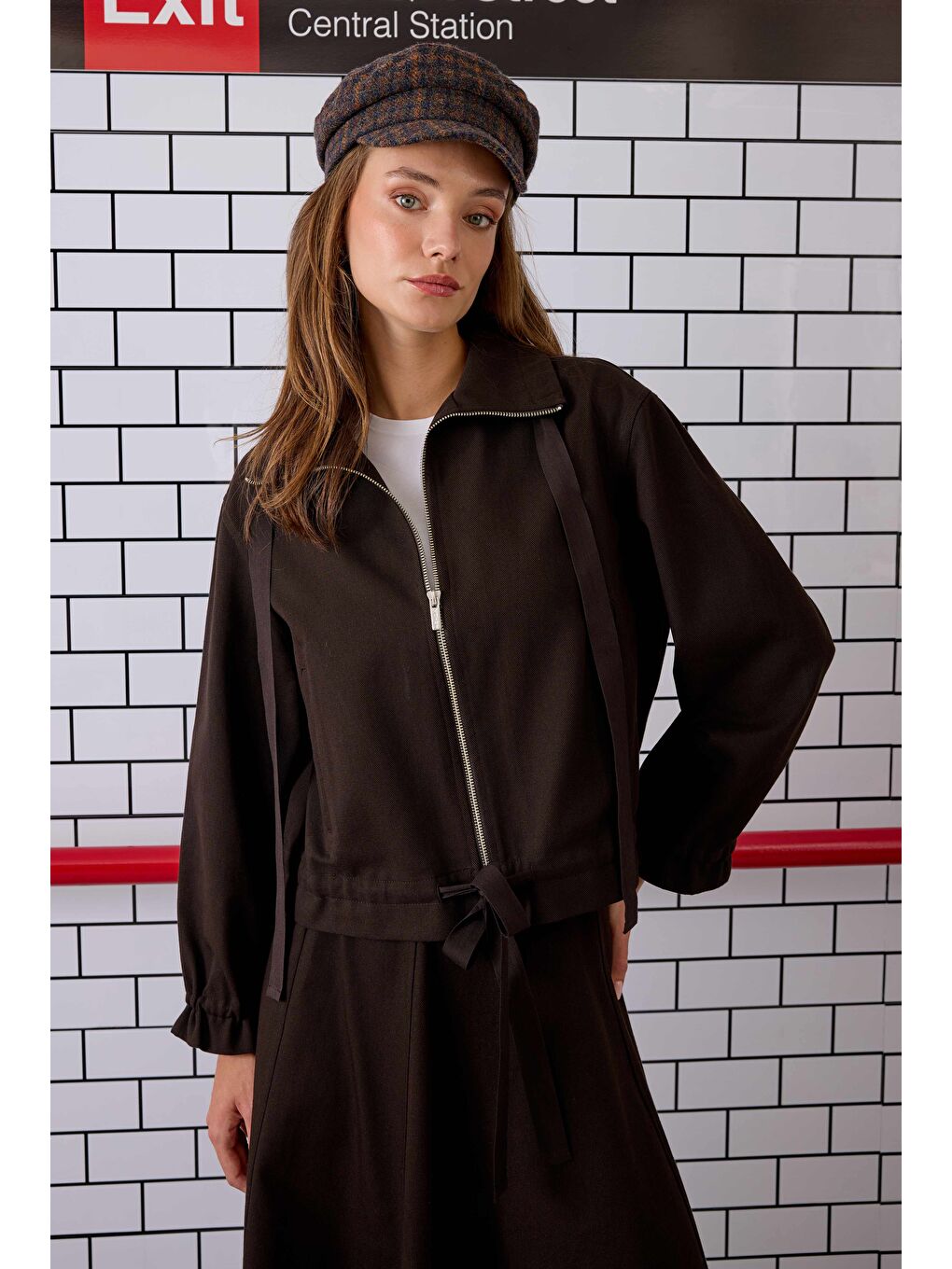 Kahverengi Bağcıklı Helen Ceket Acı Kahve-1