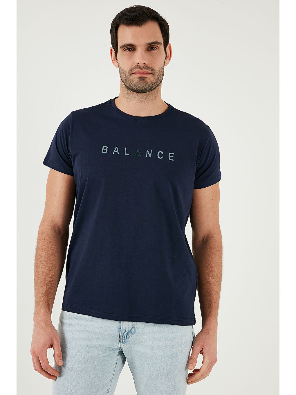 Lacivert Pamuklu Slim Fit Bisiklet Yaka Erkek %100 Pamuk Tişört 541BALANCE-2