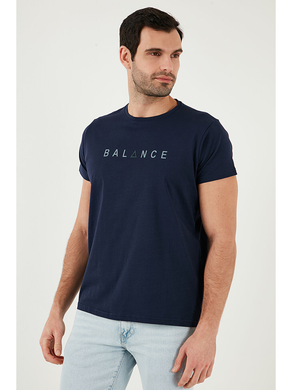 Lacivert Pamuklu Slim Fit Bisiklet Yaka Erkek %100 Pamuk Tişört 541BALANCE-3