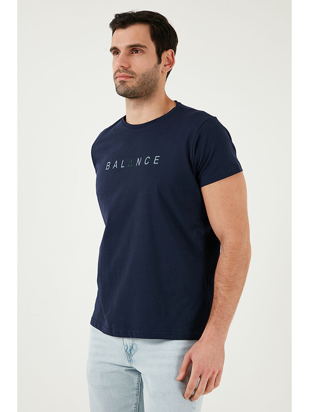 Lacivert Pamuklu Slim Fit Bisiklet Yaka Erkek %100 Pamuk Tişört 541BALANCE-4