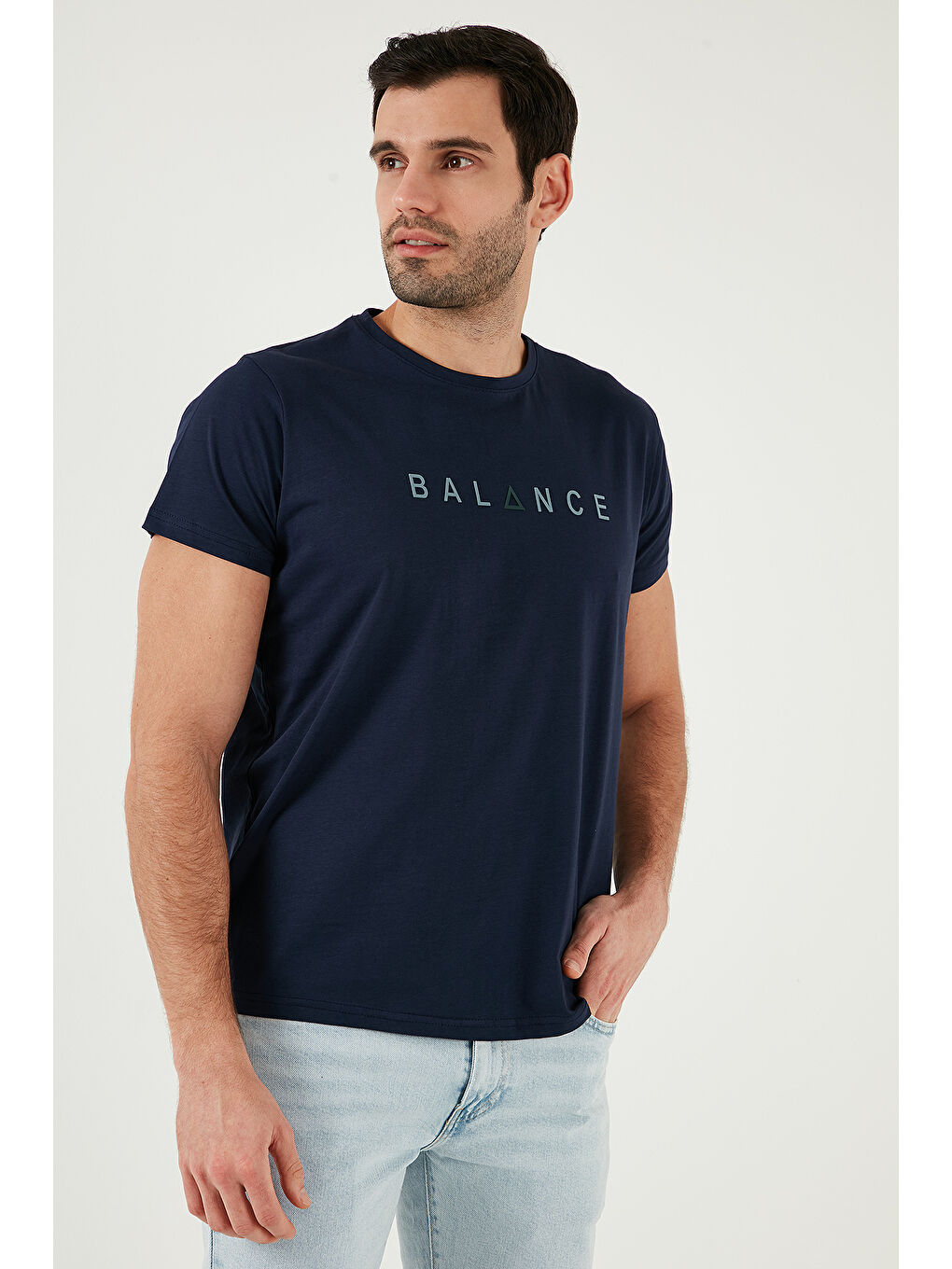 Lacivert Pamuklu Slim Fit Bisiklet Yaka Erkek %100 Pamuk Tişört 541BALANCE-5