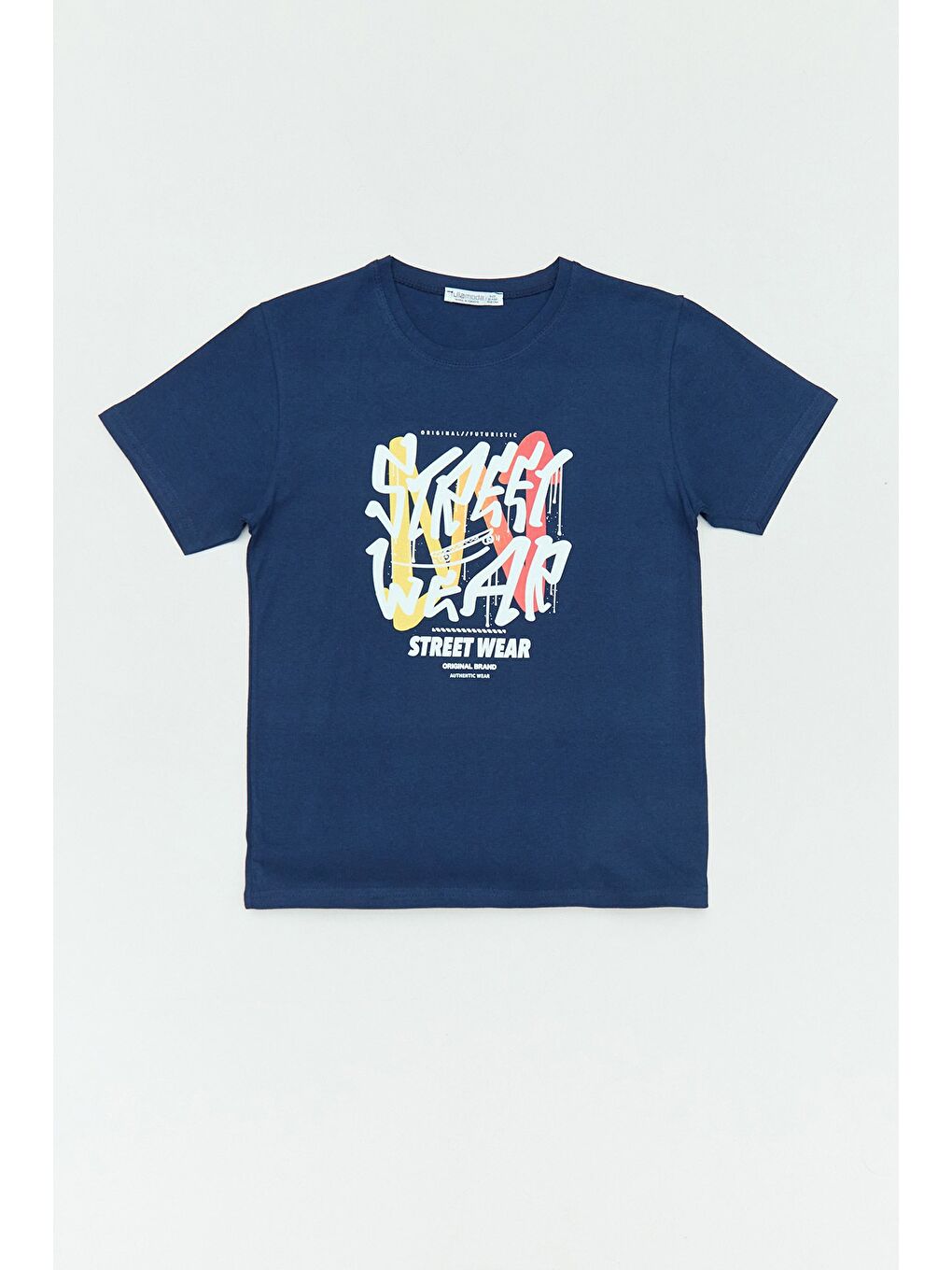 Lacivert %100 Pamuk Street Wear Yazı Baskılı Bisiklet Yaka Erkek Çocuk Tişört