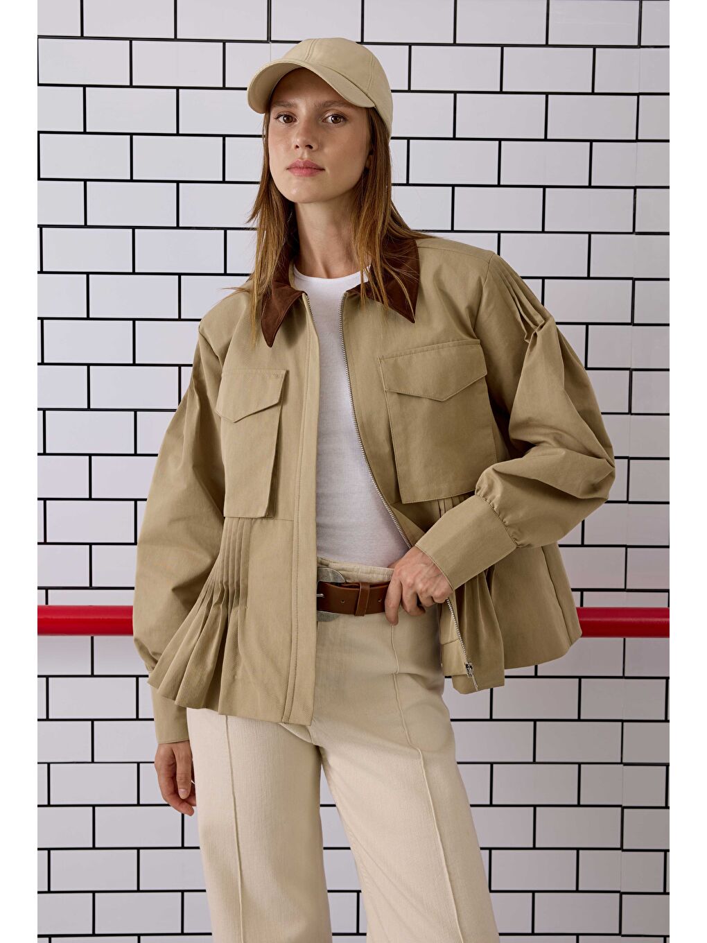 Kahverengi Nervürlü Kanvas Ceket Açık Vizon-2