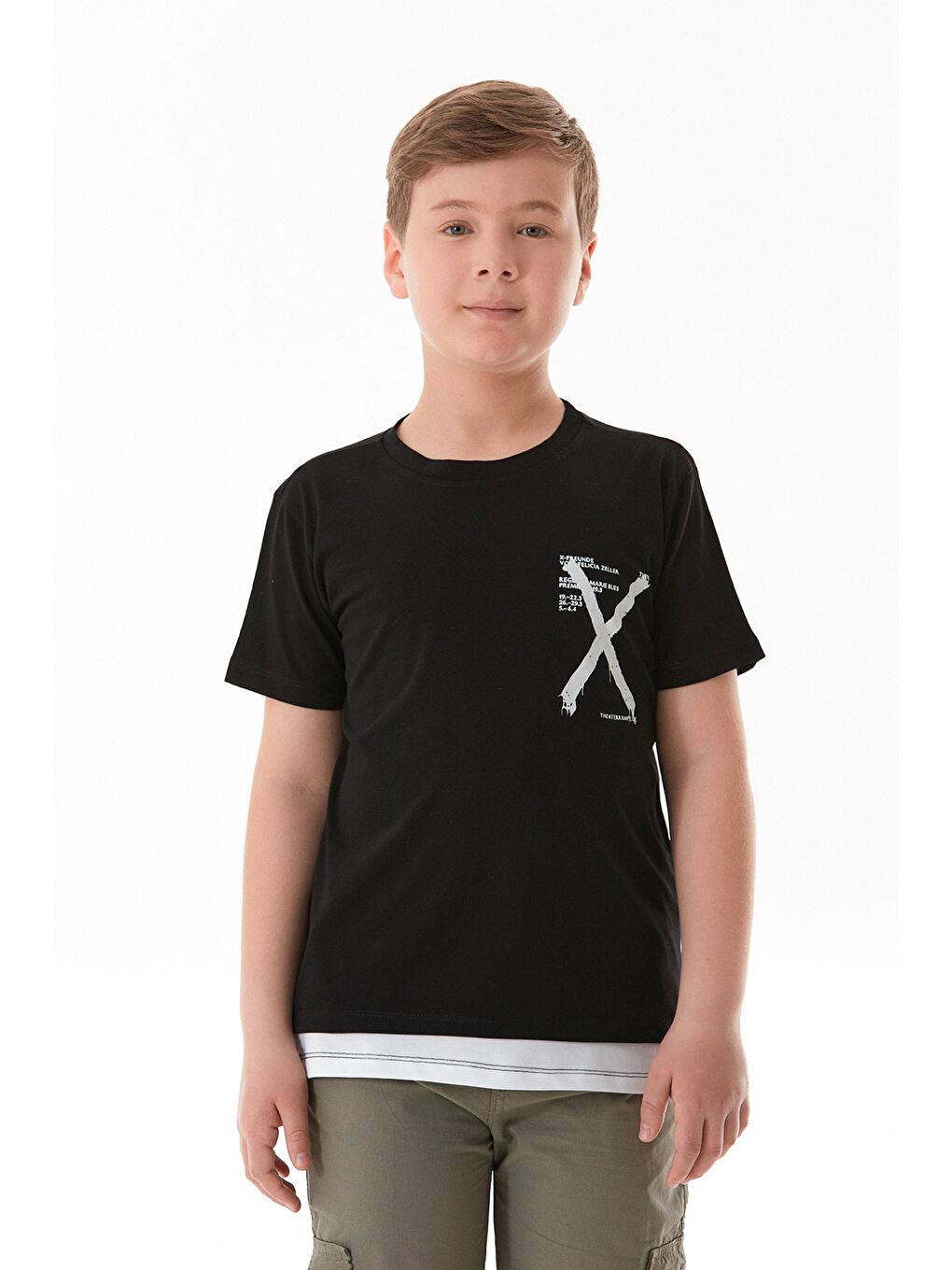 Siyah %100 Pamuk X Baskılı Erkek Çocuk Tişört