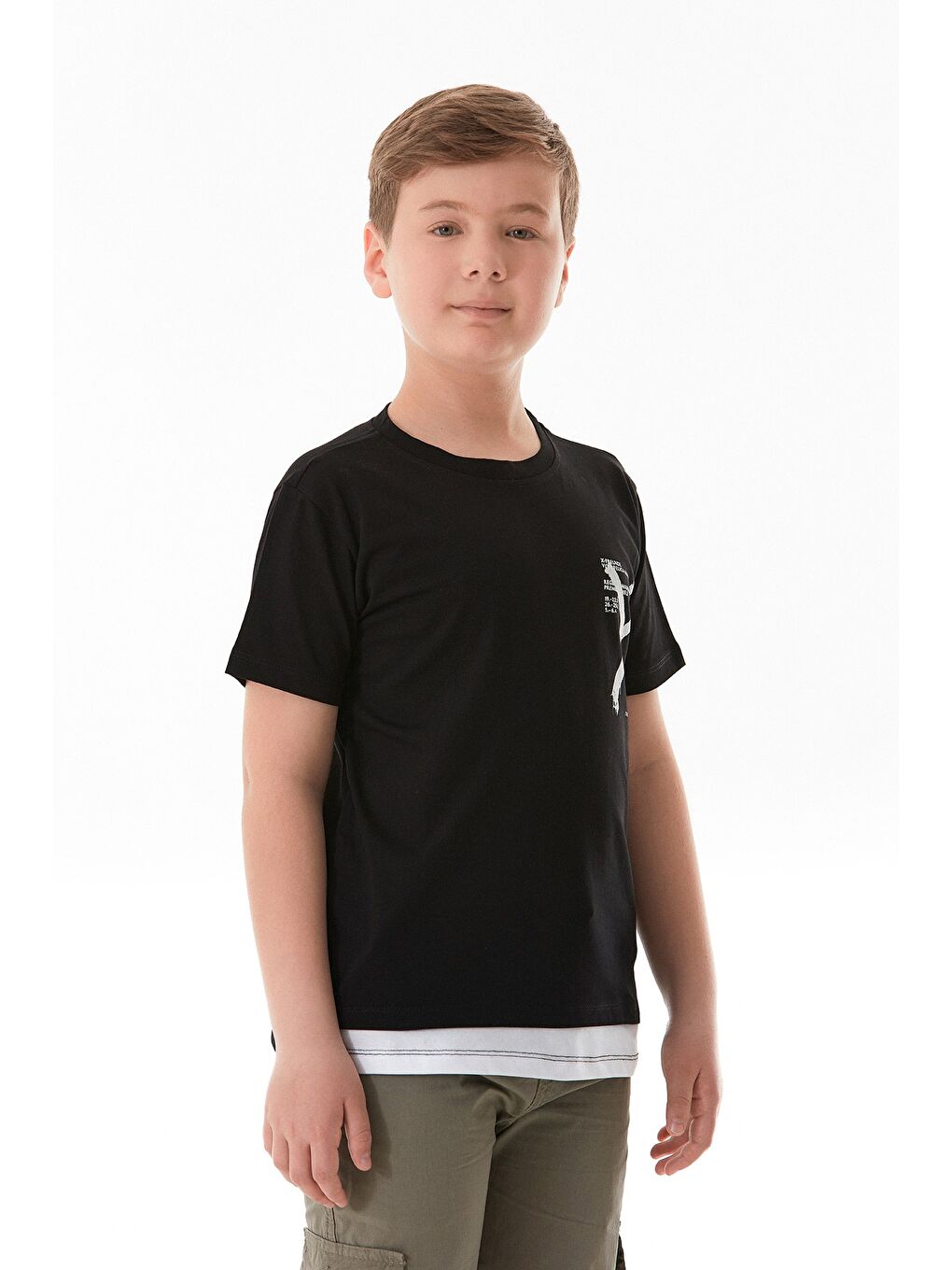 Siyah %100 Pamuk X Baskılı Erkek Çocuk Tişört-2