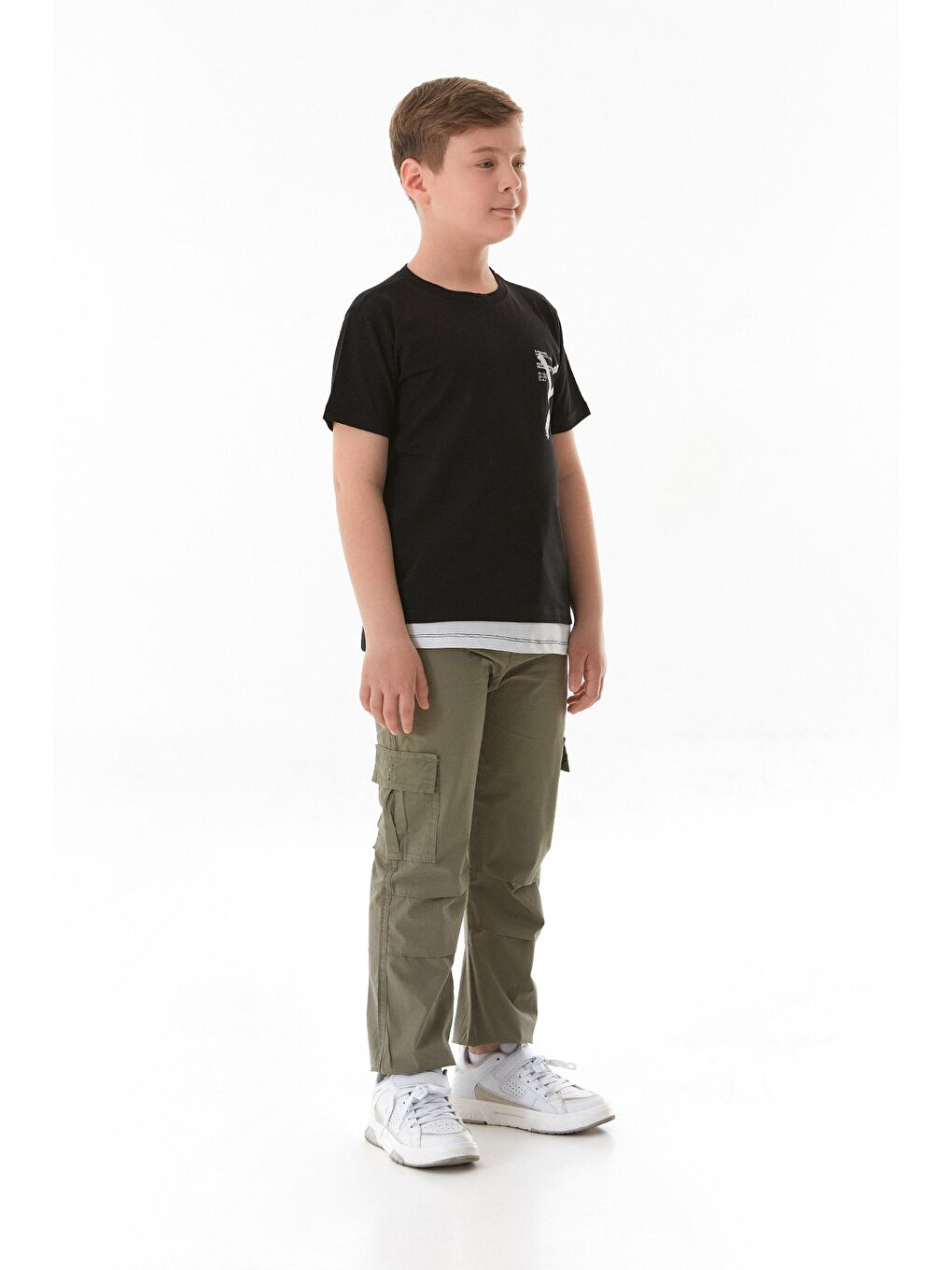 Siyah %100 Pamuk X Baskılı Erkek Çocuk Tişört-4