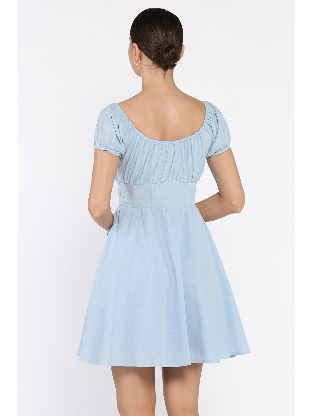 Mavi Beli Korseli Kadın Elbise-2