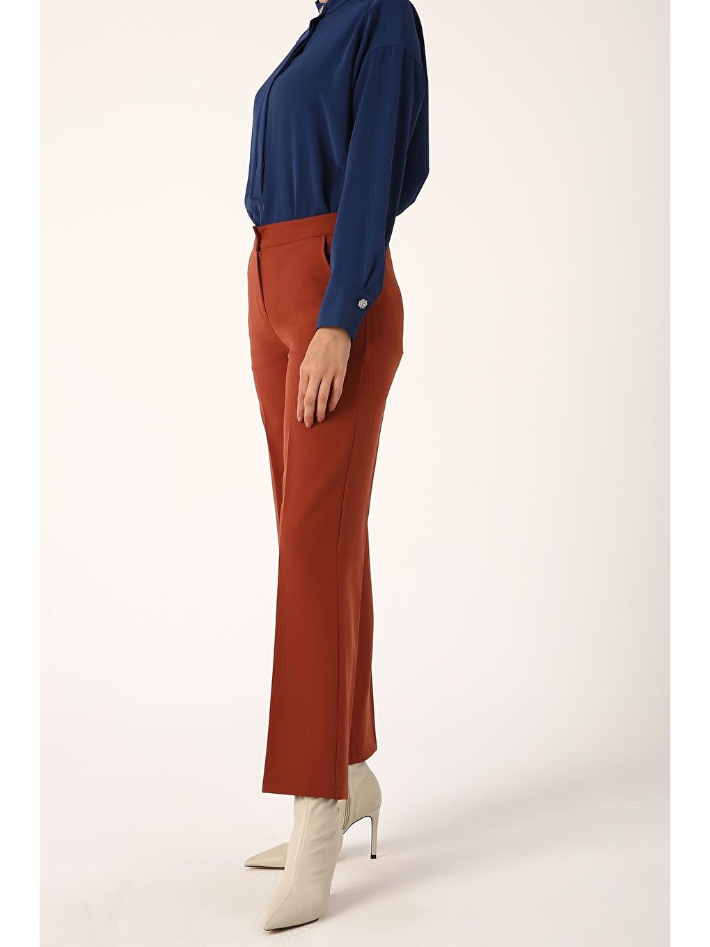 Kahverengi Kiremit Cepli Bol Paça Pantolon-2