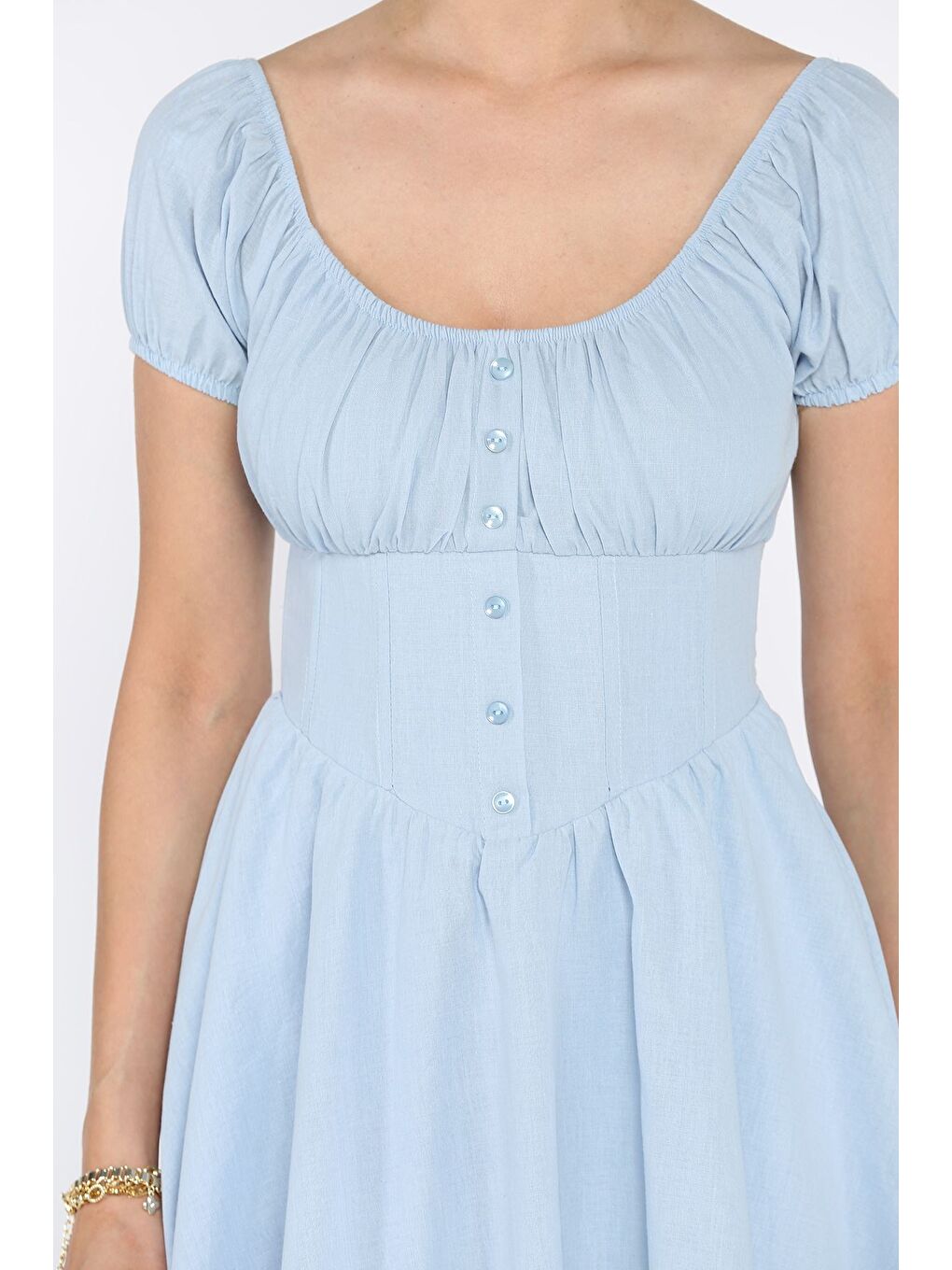 Mavi Beli Korseli Kadın Elbise-3