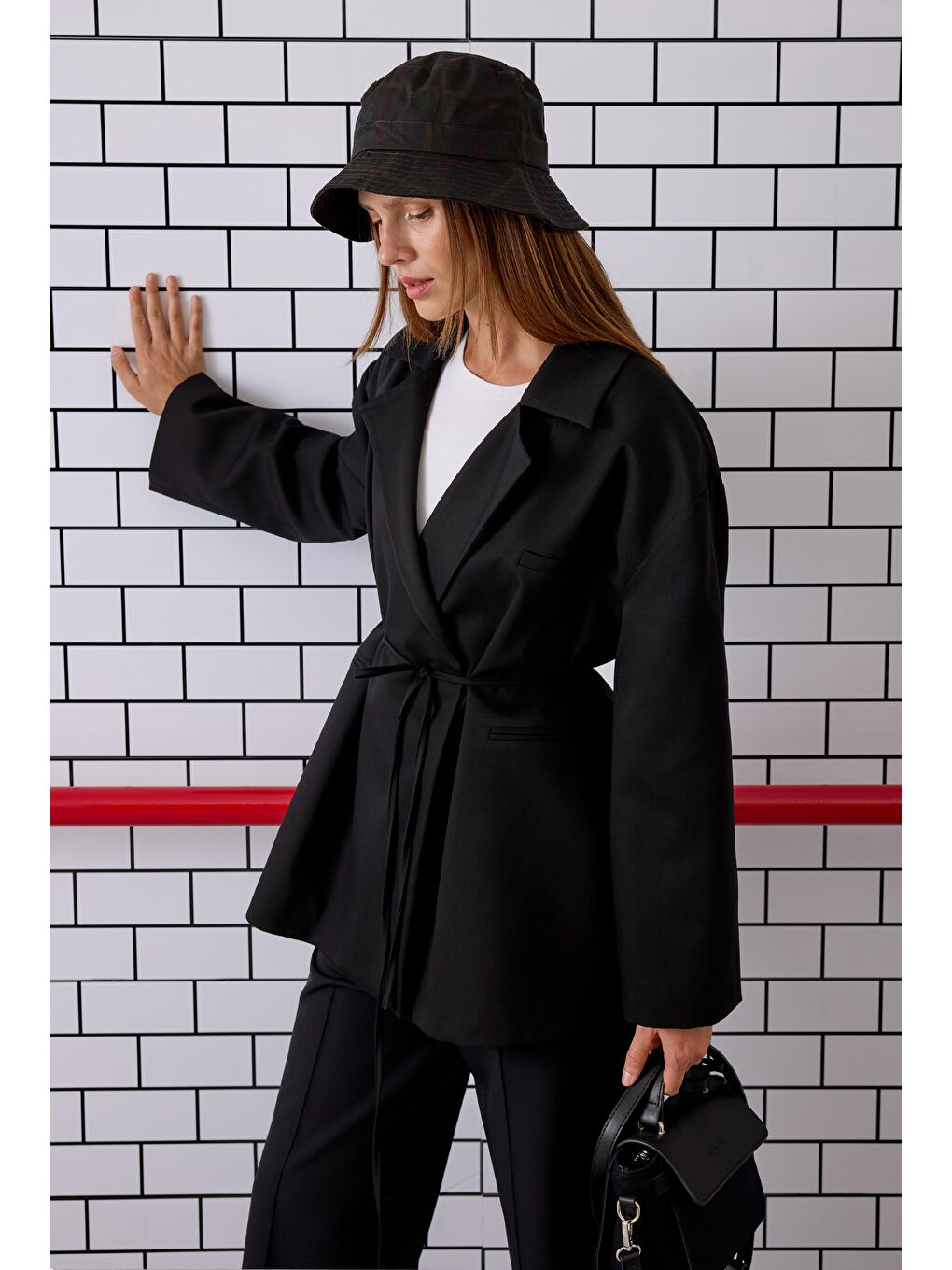 Bağcıklı Poliviskon Ceket Siyah-2