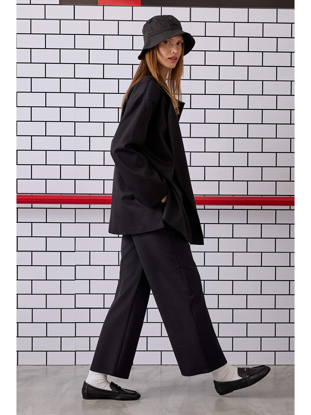 Bağcıklı Poliviskon Ceket Siyah-4