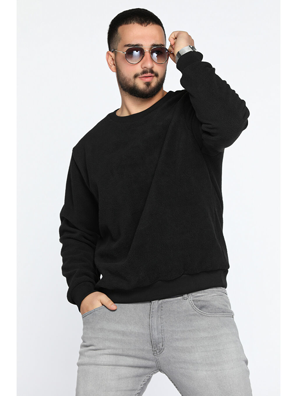 Mishar İtalia Siyah Erkek Bisiklet Yaka Polar Sweatshirt