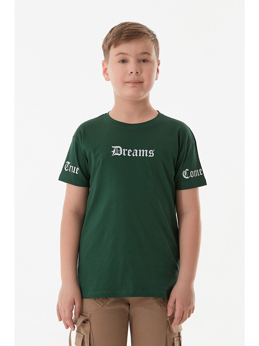 Yeşil %100 Pamuk Dreams Baskılı Erkek Çocuk Tişört