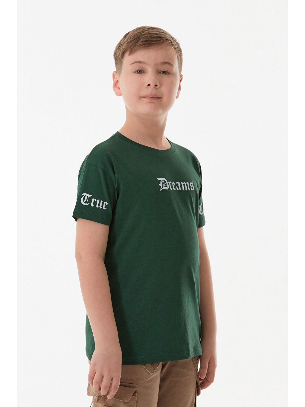 Yeşil %100 Pamuk Dreams Baskılı Erkek Çocuk Tişört-2