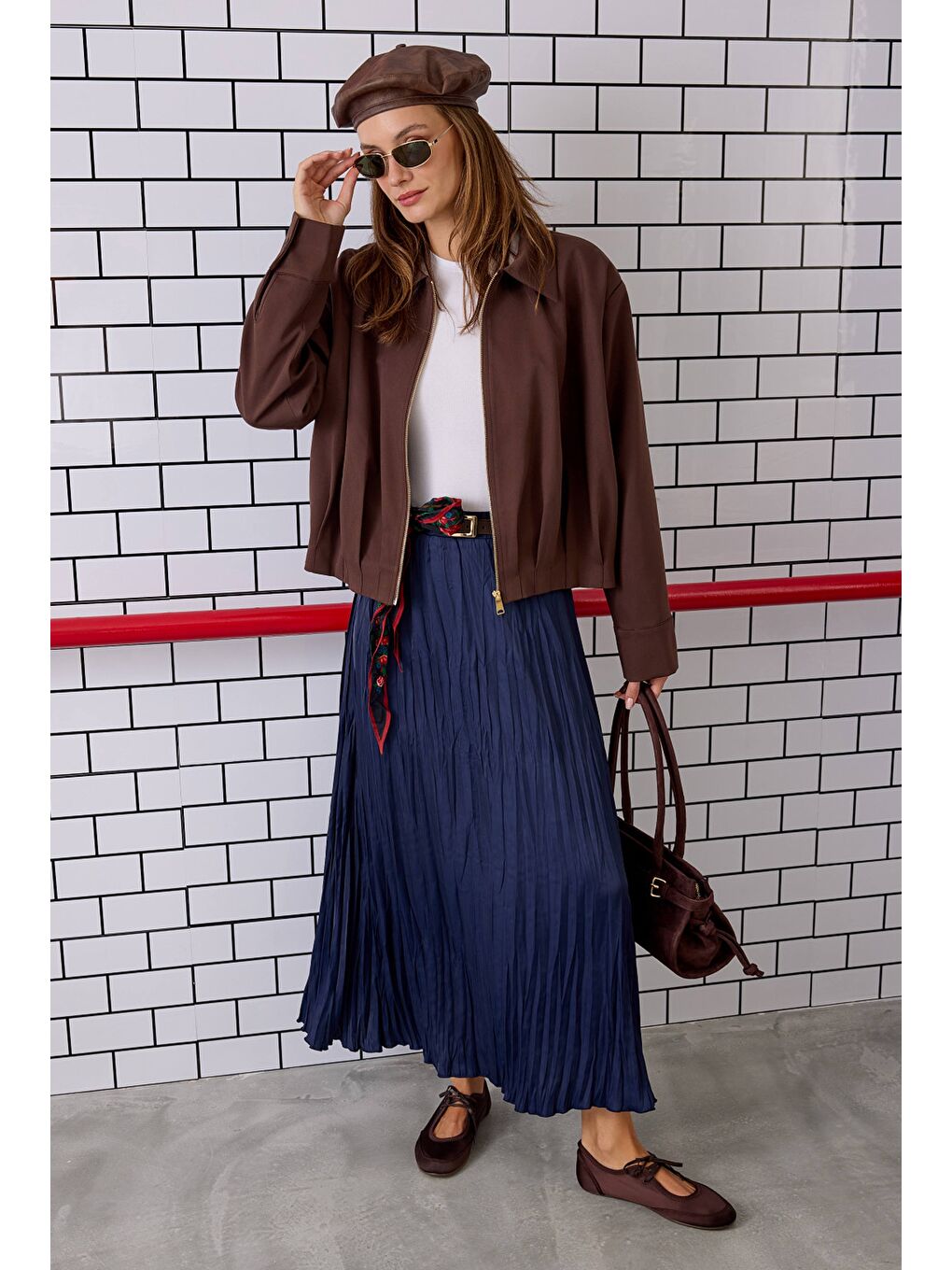 Kahverengi Pile Detaylı Poliviskon Ceket Kahve-1