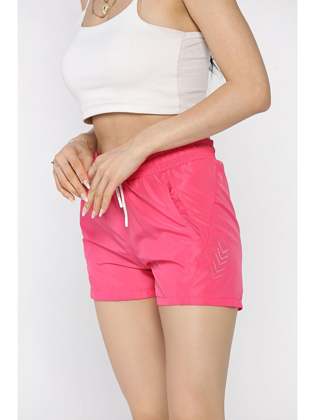 Fuşya Kadın Baskılı Cepli Deniz Şortu-1
