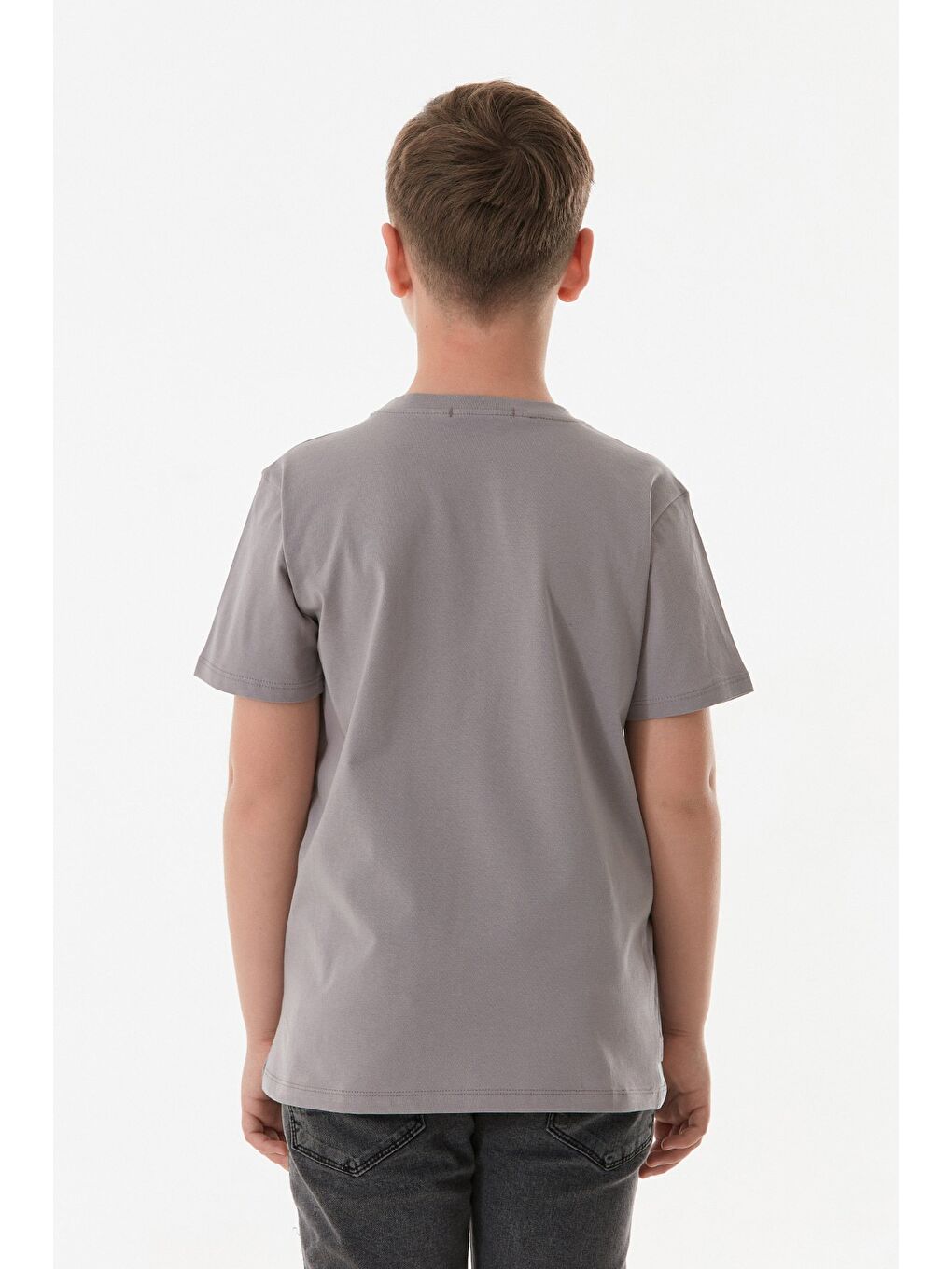 Gri %100 Pamuk X Baskılı Erkek Çocuk Tişört-3