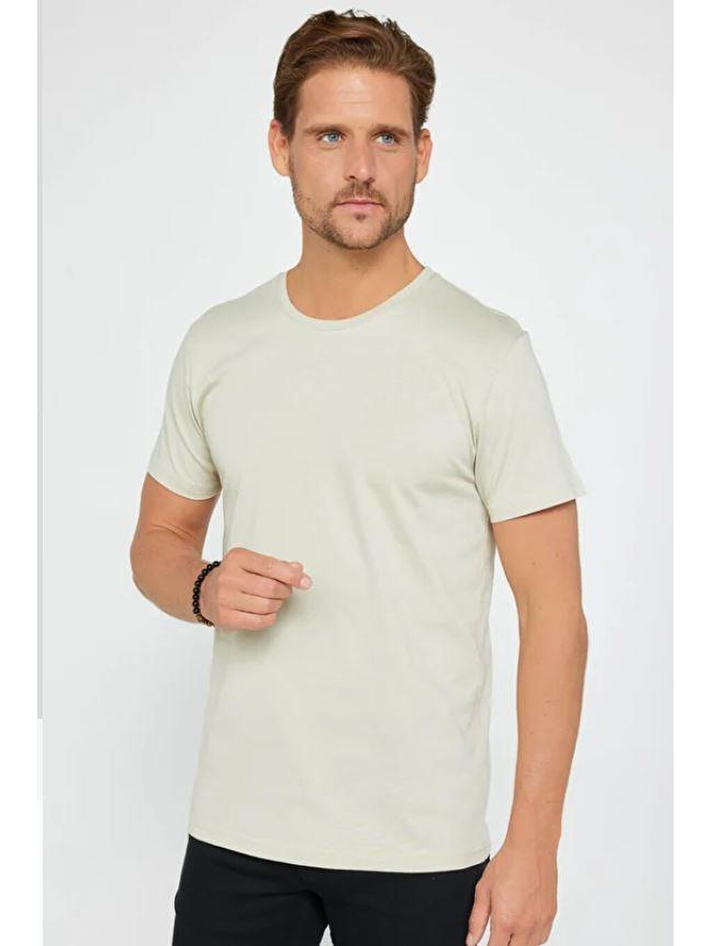 Unisex 5'li Paket Siyah-beyaz-k. Gri-haki-taş Slim Fit Dar Kesim %100 Pamuk Bisiklet Yaka Tişört-4