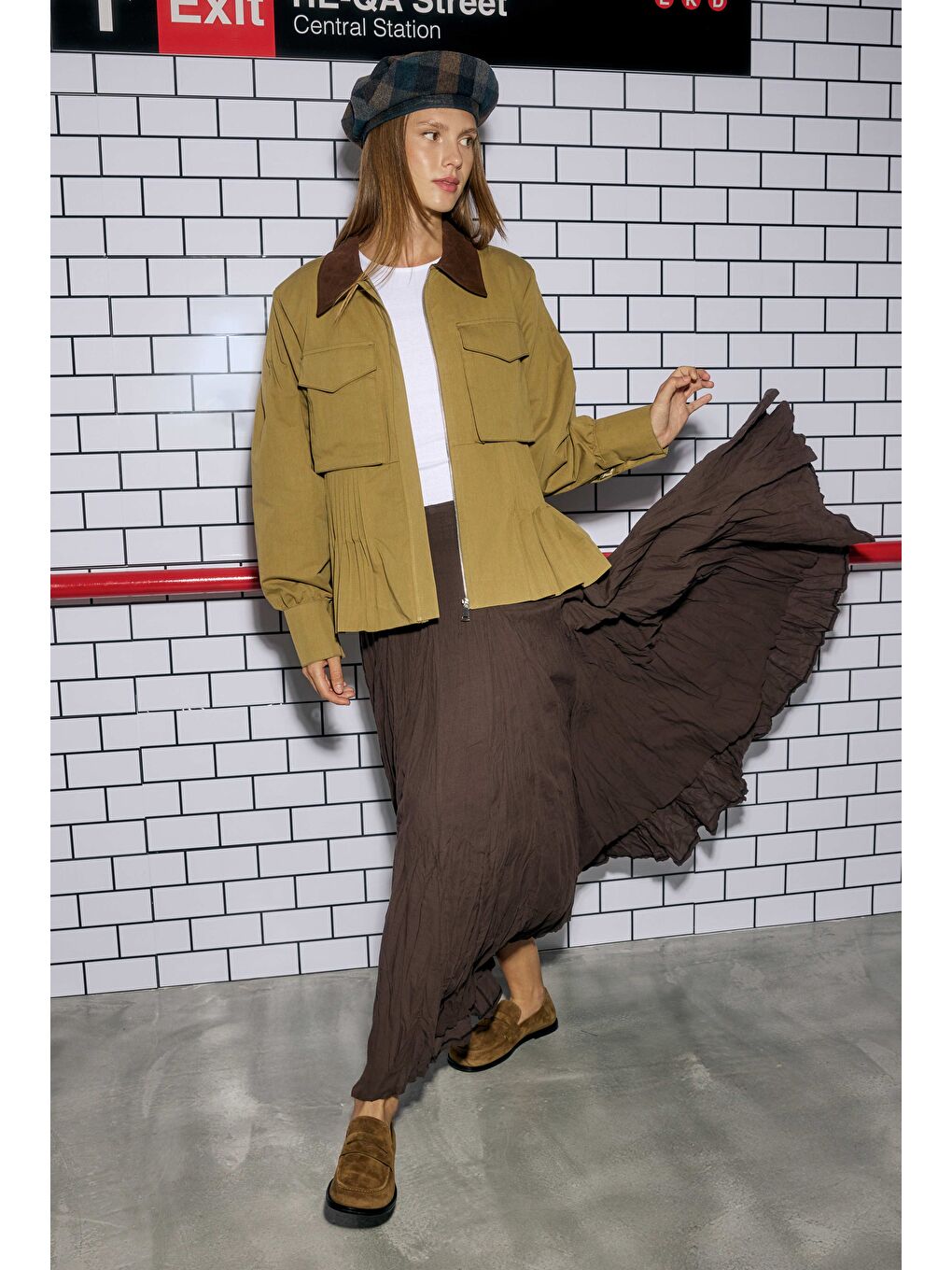 Nervürlü Kanvas Ceket Haki-1