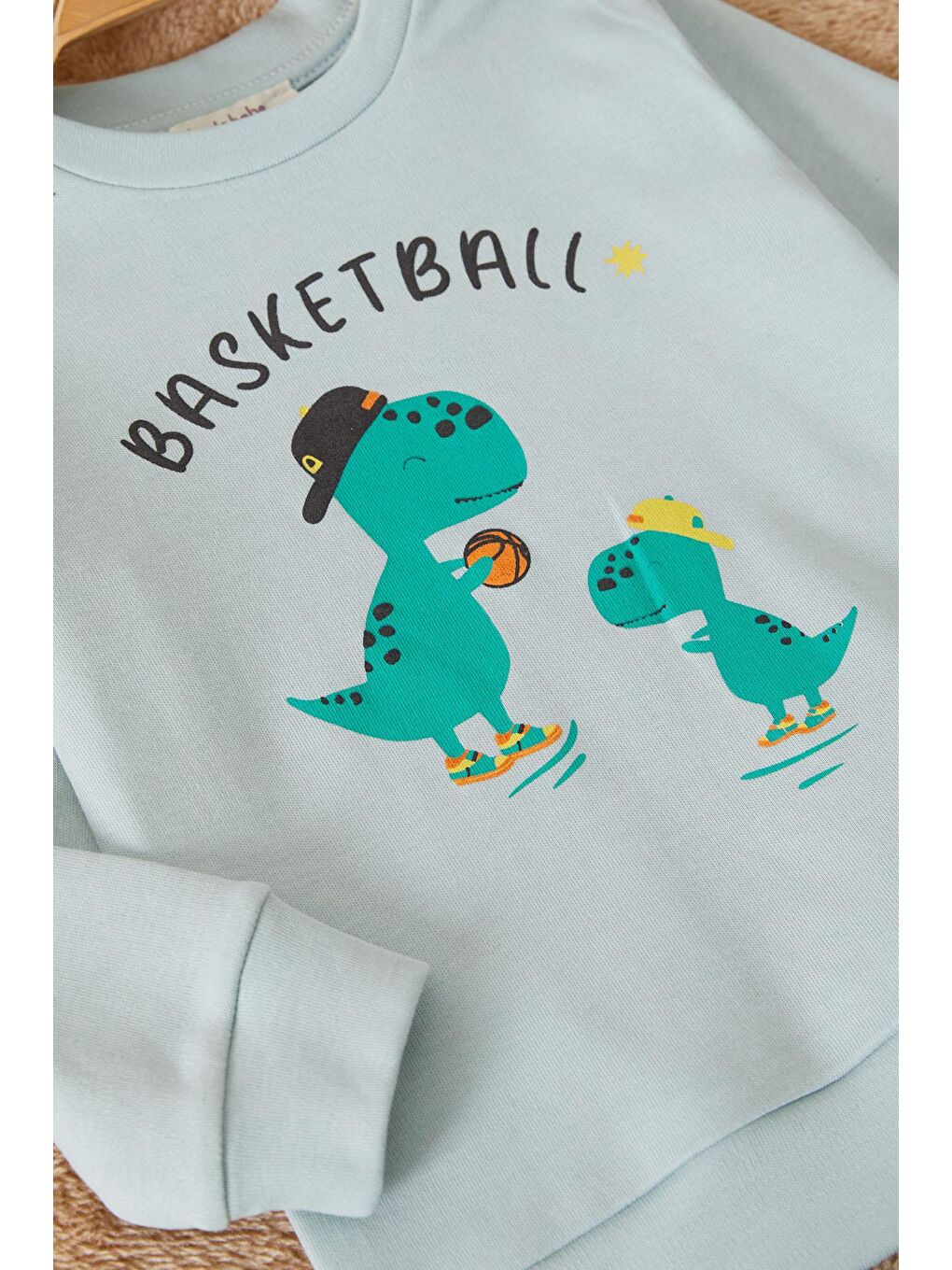 Damla Bebe Yeşil Mint Dinozor Baskılı Basketball Yazılı Erkek Bebek Takım 17541 - 4