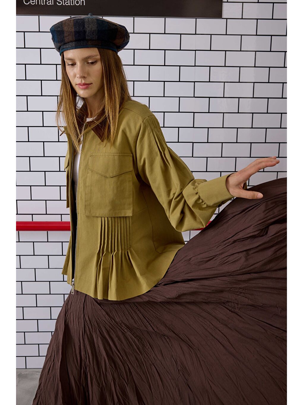 Nervürlü Kanvas Ceket Haki-3