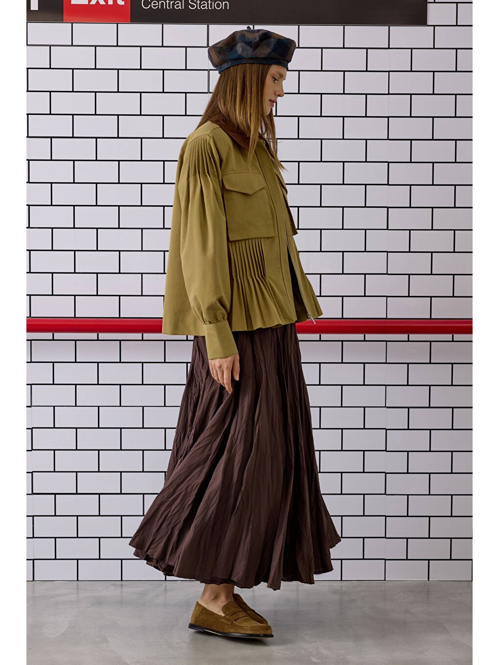 Nervürlü Kanvas Ceket Haki-4