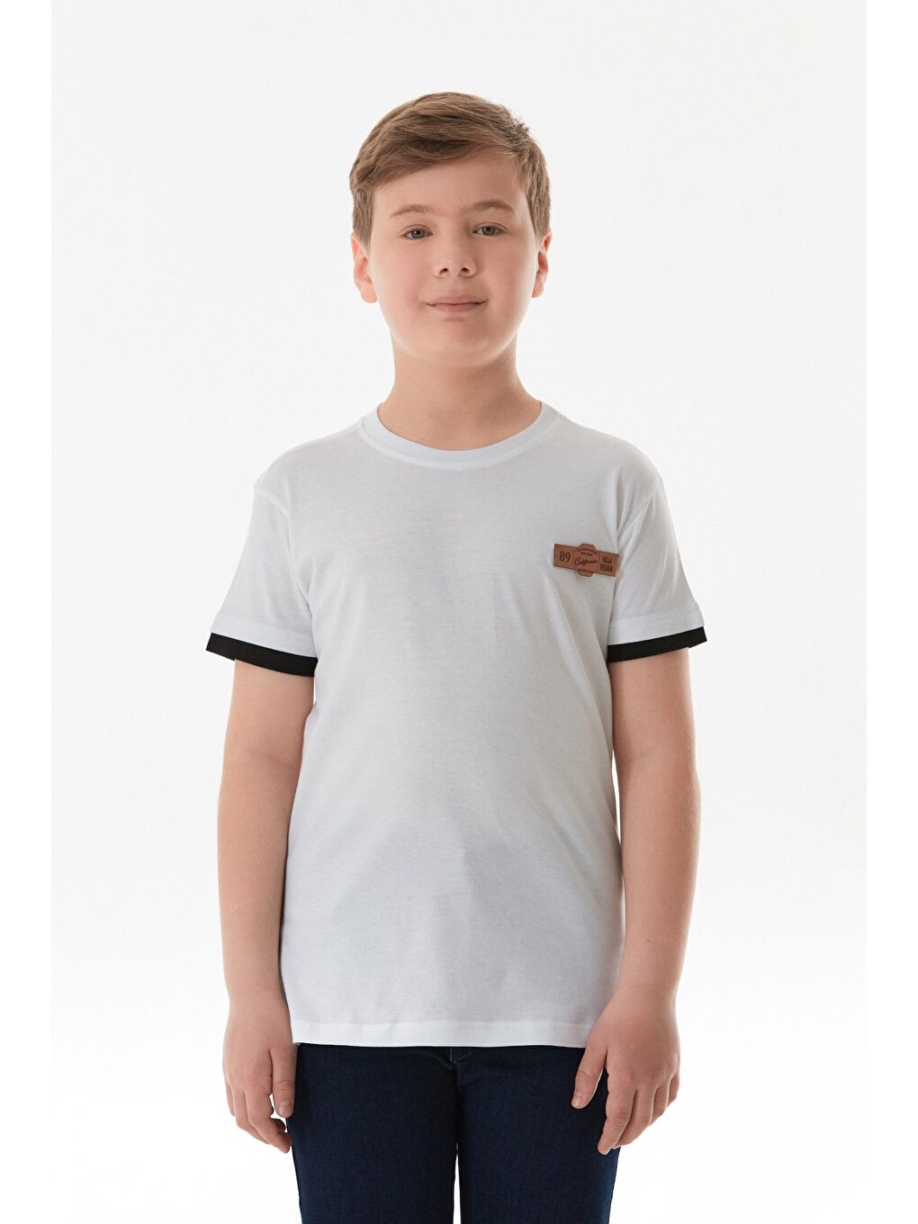 Beyaz %100 Pamuk Armalı Erkek Çocuk Tişört