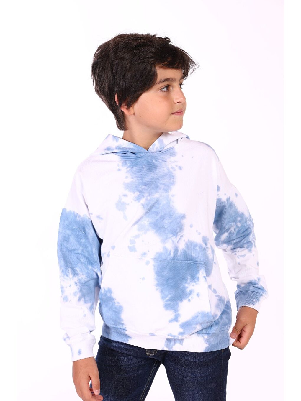 İndigo Erkek Çocuk Kapüşonlu Bastik Desenli Sweatshirt