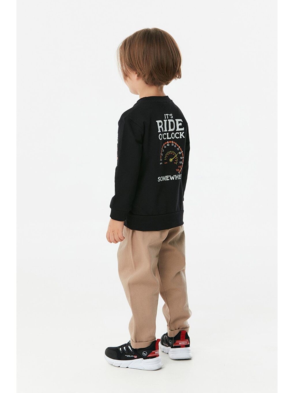 Siyah Baskılı Bisiklet Yaka Erkek Çocuk Sweatshirt-2