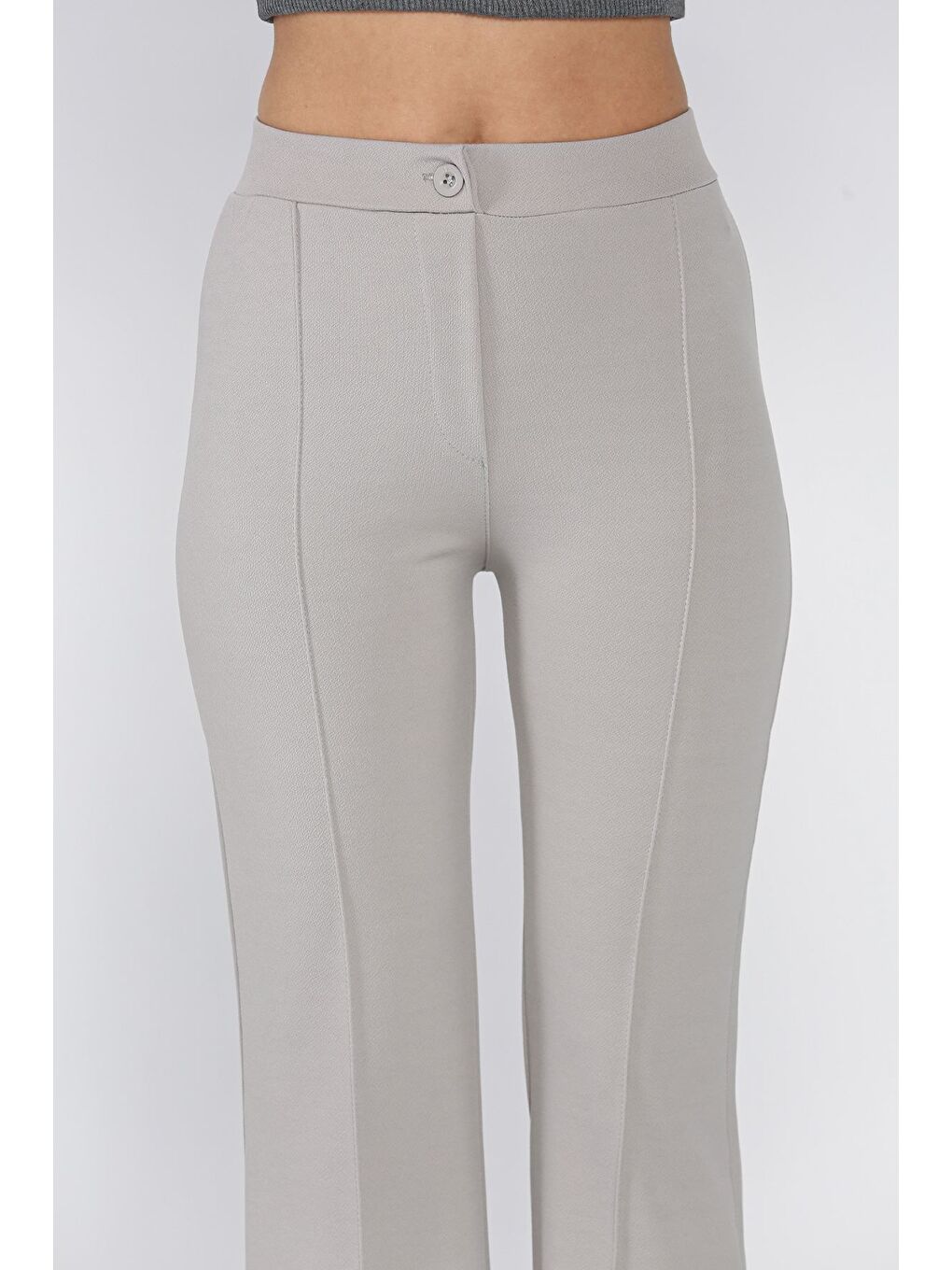 Gri Kadın Çimalı Bol Paça Pantolon-3