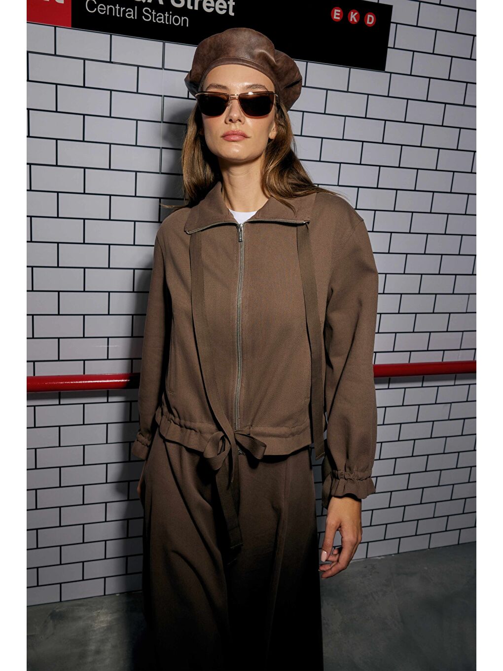 Kahverengi Bağcıklı Helen Ceket Tozlu Kahve